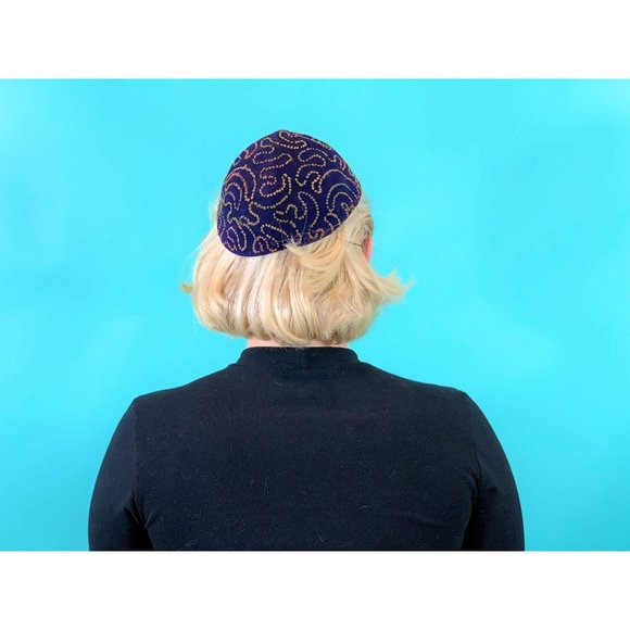 Vintage 1940s Swirl Hat Purple Colorful Stitched Beret main image 6